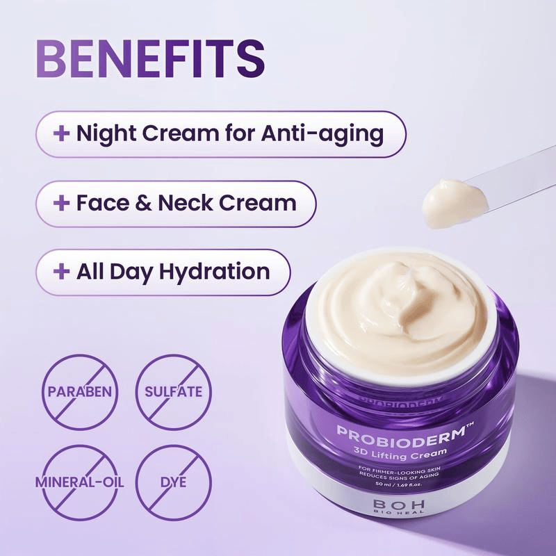 3D Lifting Cream 1.7 fl oz | Advanced Korean Anti-Aging Probiotic Facial Night Cream with 17-Peptide Complex ,for Wrinkles on Face and Neck