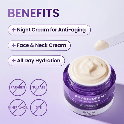 3D Lifting Cream 1.7 fl oz | Advanced Korean Anti-Aging Probiotic Facial Night Cream with 17-Peptide Complex ,for Wrinkles on Face and Neck