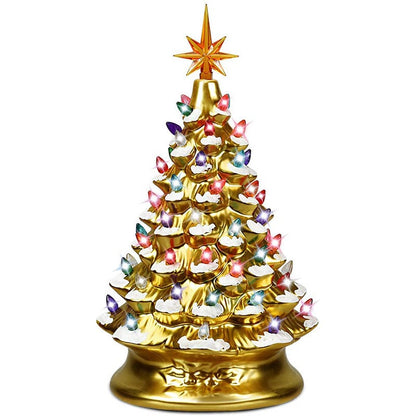 Best Choice Products 15in Ceramic Christmas Tree Pre-lit Hand-Painted Holiday Decor w/ 64 Lights - Peppermint w/ Red White Bulbs