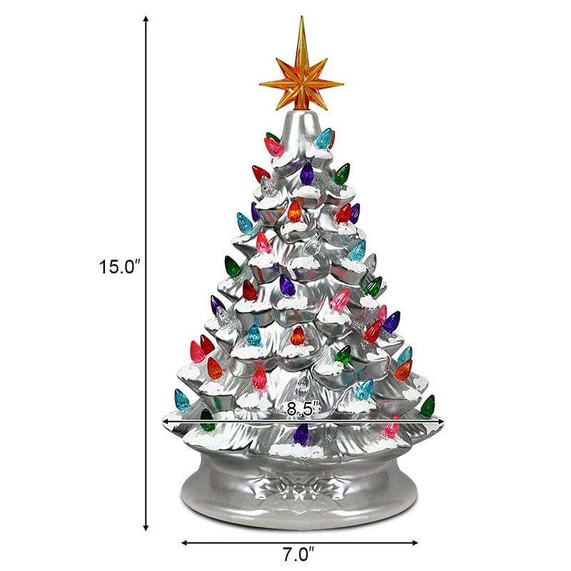 Best Choice Products 15in Ceramic Christmas Tree Pre-lit Hand-Painted Holiday Decor w/ 64 Lights - Peppermint w/ Red White Bulbs