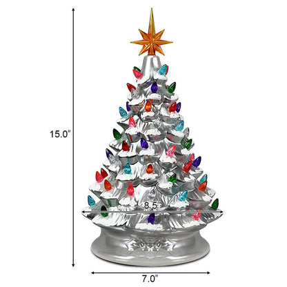 Best Choice Products 15in Ceramic Christmas Tree Pre-lit Hand-Painted Holiday Decor w/ 64 Lights - Peppermint w/ Red White Bulbs