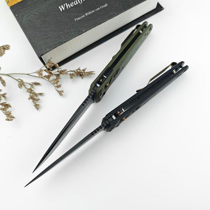 4300BK-02 CLA Utility Button Lock Folding Knife D2 Battlewash Blade G10 Handle