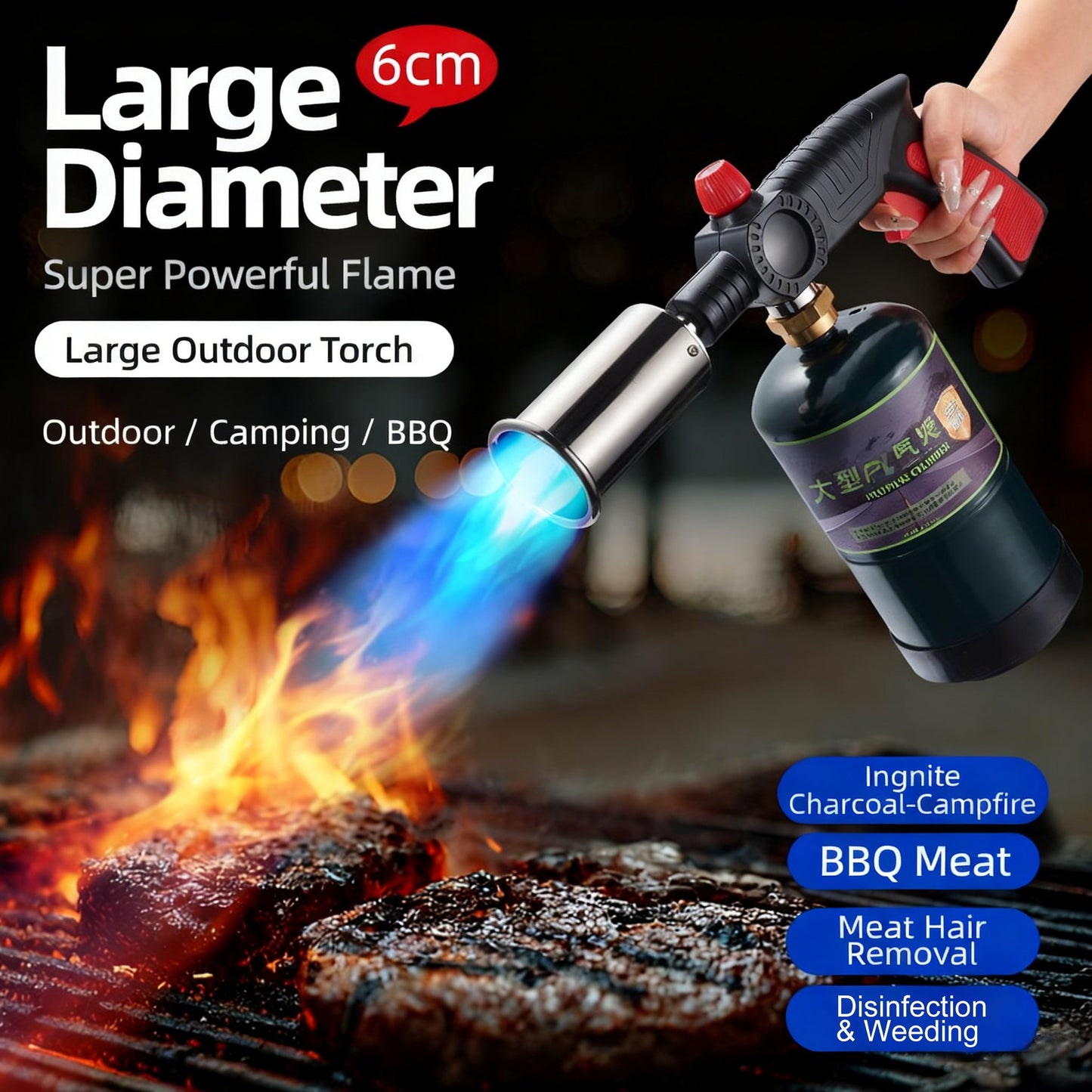 Powerful Propane Torch with One-Touch Max Fire Button & Safety Lock