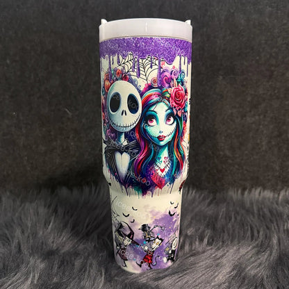 🎁 The Ultimate Halloween Gift: Sally x Jack Skellington 40oz Tumbler 💀✨
